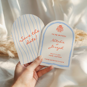 Hand Written Painted Retro Whimsical Arch Wedding Save The Date