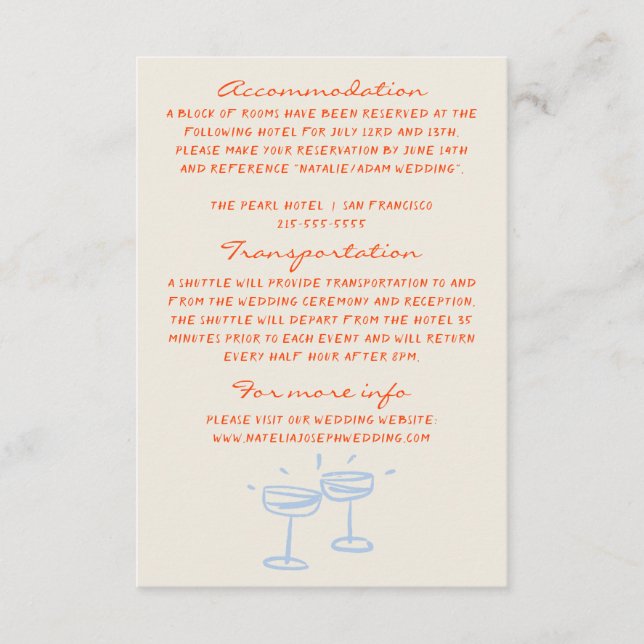 Hand Written Painted Whimsical Wedding Details Enclosure Card (Front)