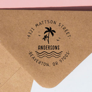 Hand-written Palms-Tree Tropical Return Address Rubber Stamp