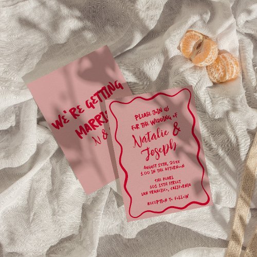 Hand_Written Pink Red Quirky Retro Fun Wedding Invitation