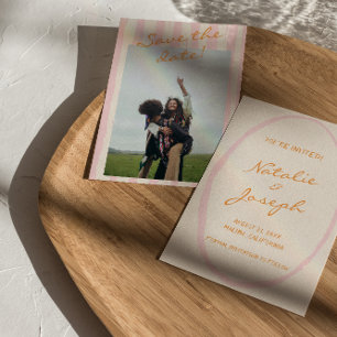 Hand Written Pinstripes Colorful Photo Wedding Save The Date