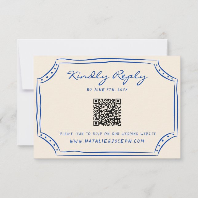 Hand Written Pinstripes Painted QR Code Wedding RSVP Card (Front)