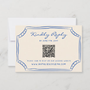Hand Written Pinstripes Painted QR Code Wedding RSVP Card