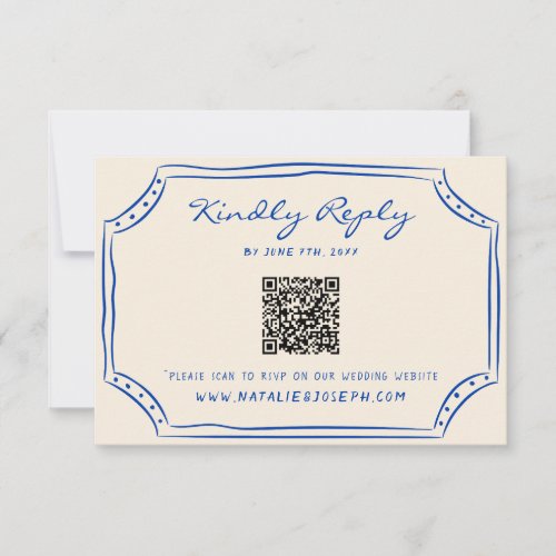 Hand Written Pinstripes Painted QR Code Wedding RSVP Card