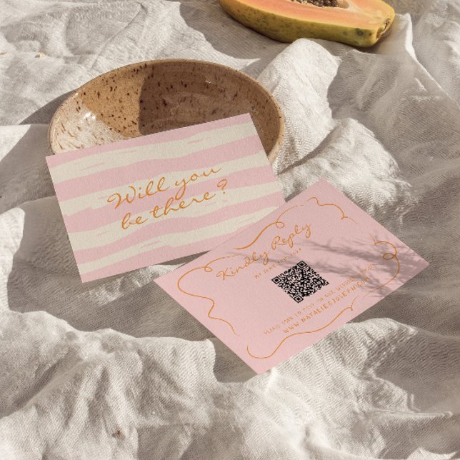 Hand Written Pinstripes QR Code Colorful Wedding RSVP Card (Creator Uploaded)