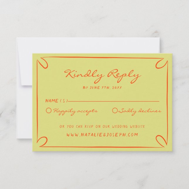 Hand Written Pinstripes Whimsical Italian Wedding RSVP Card (Front)