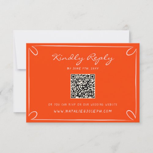 Hand Written Pinstripes Whimsical QR Code Wedding RSVP Card