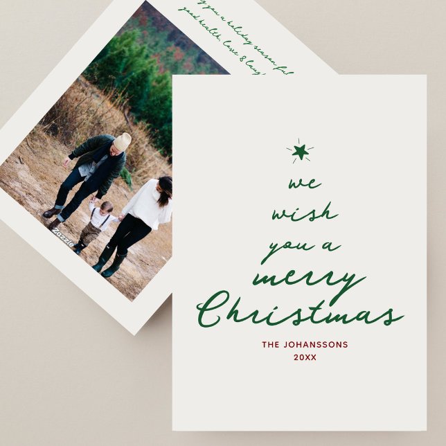 Hand-written Script Christmas Tree Modern Photo Holiday Card (Creator Uploaded)