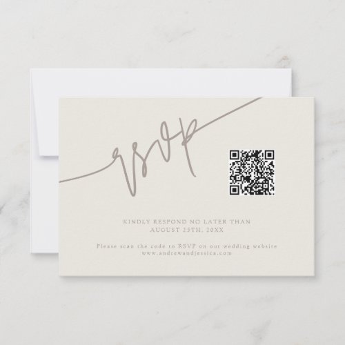Hand Written Script Greige Wedding QR Code RSVP Card