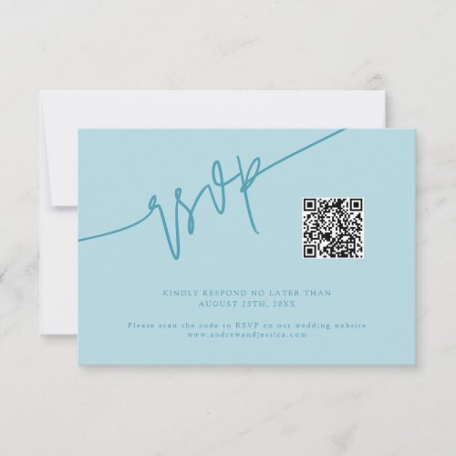 Hand Written Script Turquoise Wedding QR Code RSVP Card
