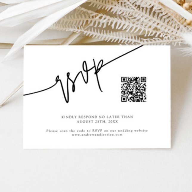 Hand Written Script White Wedding QR Code RSVP Card (Creator Uploaded)