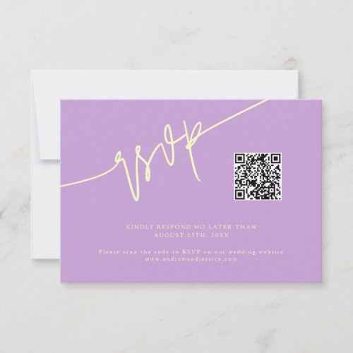 Hand Written Script Wisteria Wedding QR Code RSVP Card