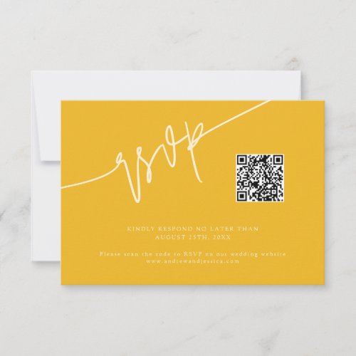 Hand Written Script Yellow Wedding QR Code RSVP Card