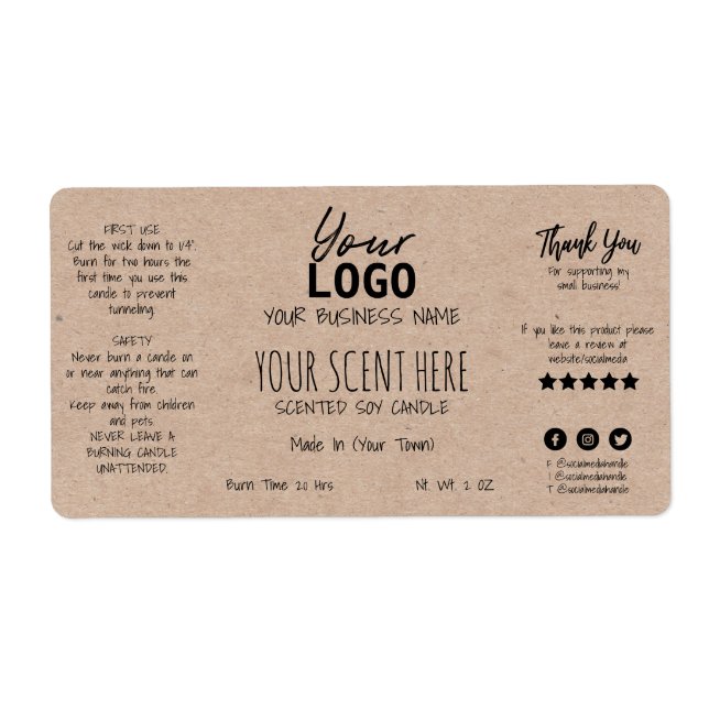 Hand Written Styled Minimalist Scented Soy Candle Label (Front)