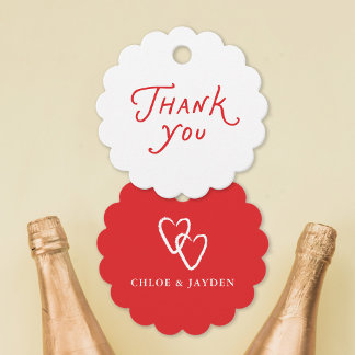 Hand-written Thank You Red Heart Engagement Favor Tags