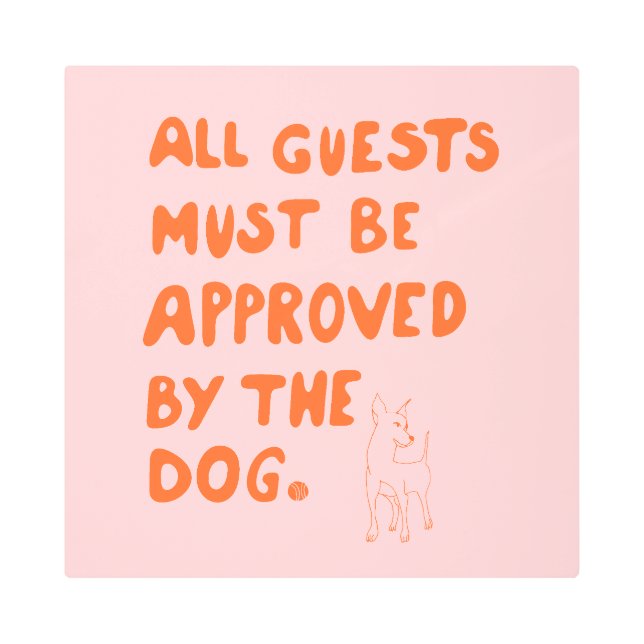 Hand-written typography with dog illustration metal print (Front)