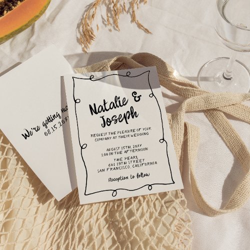 Hand Written Unique Modern Frame Retro Wedding Invitation