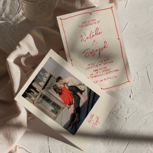 Hand-Written Vintage Colorful Photo Modern Wedding Invitation