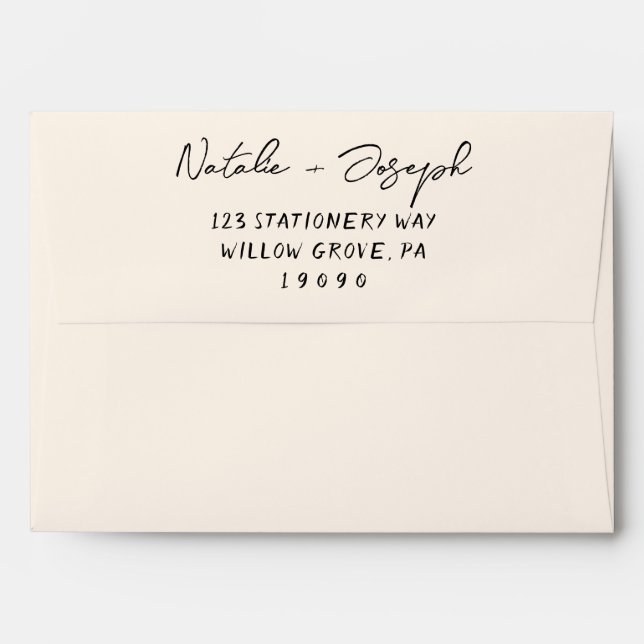 Hand Written Whimsical Retro Trendy Modern Wedding Envelope (Back (Top Flap))