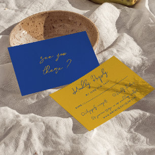 Hand Written Yellow Blue Italian Retro Wedding  RSVP Card