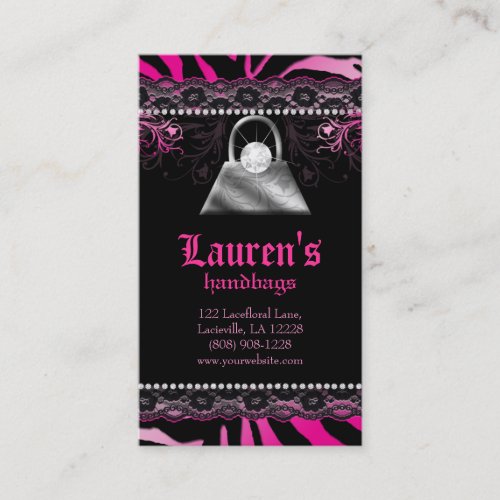 Handbag Purse N Lace Pink Zebra Modern Diamond Business Card Templates