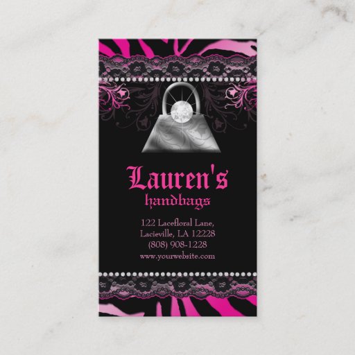 Customizable Handbag Purse N Lace Pink Zebra Modern Diamond Business Card Templates