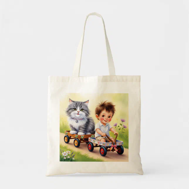 Handbags, boy, stroller and cat tote bag | Zazzle