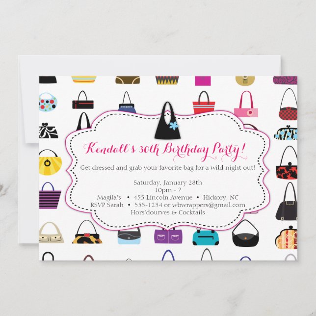 HANDBAGS GALORE - Purse themed Invitations (Front)