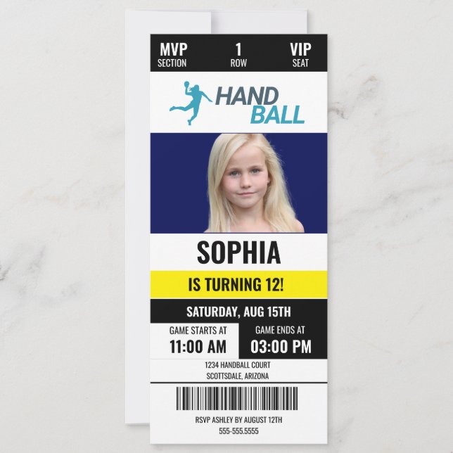 Handball Birthday Girl, Handball player Invitation (Front)