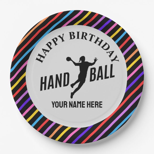 Handball Girl Birthday, Handball Player Gift Paper Plates (Front)