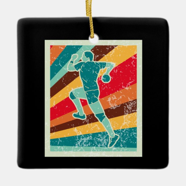 Handball Player Retro   Ceramic Ornament (Front)