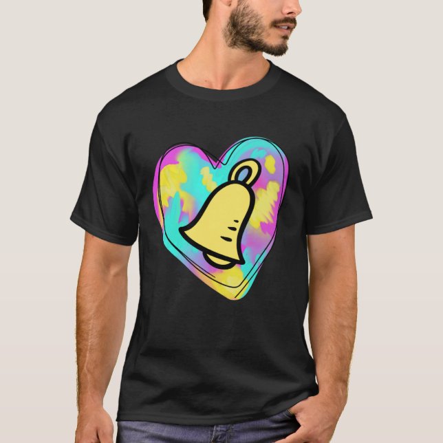 Handbell Ringer Multicolored Painted Heart T-Shirt (Front)