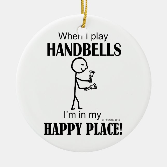 Handbells Happy Place Ceramic Ornament (Front)