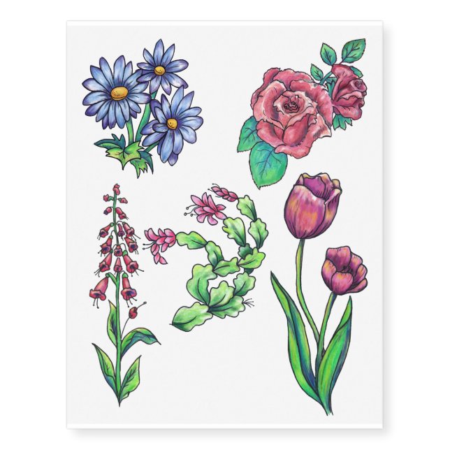 handcolor flowers temporary tattoos (Front)