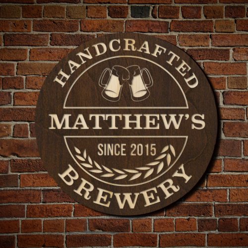 Handcrafted Brewery Engraved Circular Bar Sign
