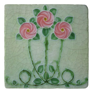 Handcrafted Crackle Glazed Floral Design Trivet
