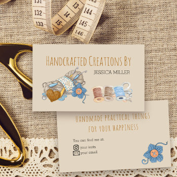 Handcrafted Creations Yarn Sewing Vintage Cream Business Card by darlingandmay at Zazzle