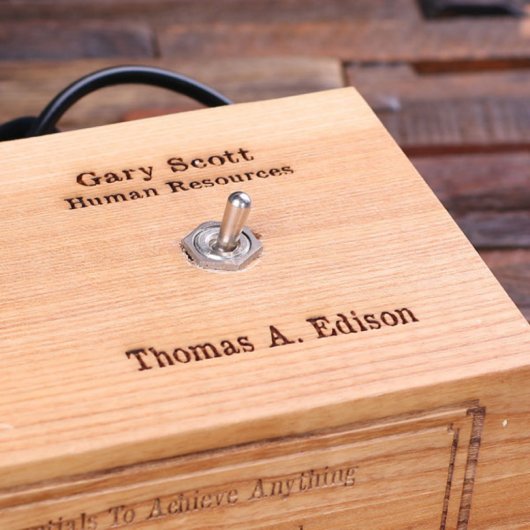 Handcrafted Engraved White Oak Wood Edison Lamp (Top)