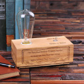 Handcrafted Engraved White Oak Wood Edison Lamp (Front)