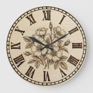 Handcrafted Floral Wood Wall Clock