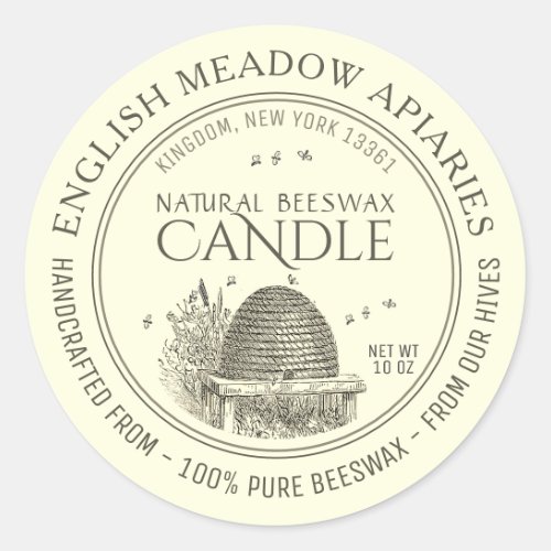Handcrafted from Our Hive 100 Beeswax Candle Skep Classic Round Sticker