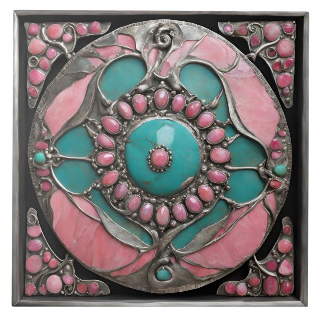 Handcrafted Gemstone-Inspired Mandala Mosaic Ceramic Tile (Front)