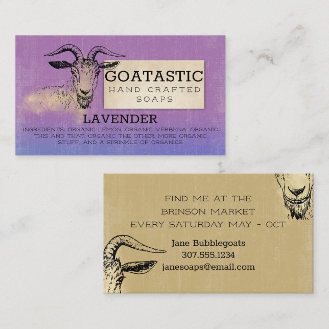 Handcrafted goats milk soap bath body lavender business card (Front/Back)