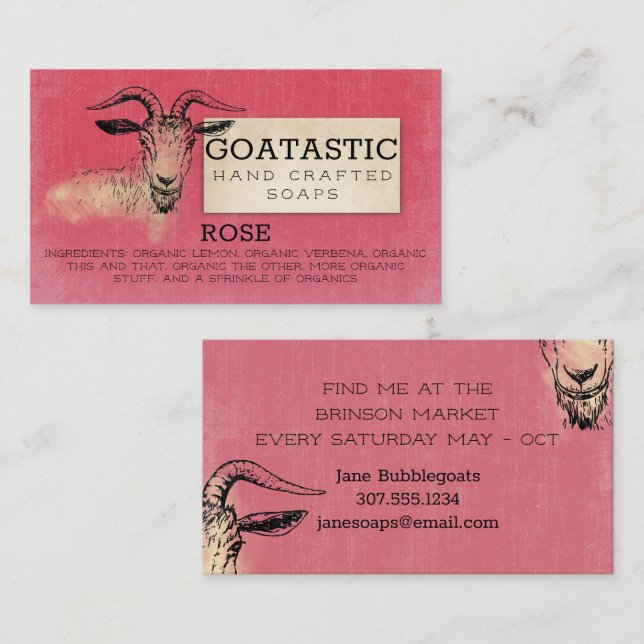 Handcrafted goats milk soap bath body rose berry business card (Front/Back)