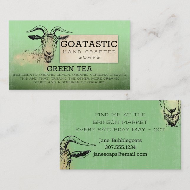 Handcrafted goats milk soap bath herbal green tea business card (Front/Back)