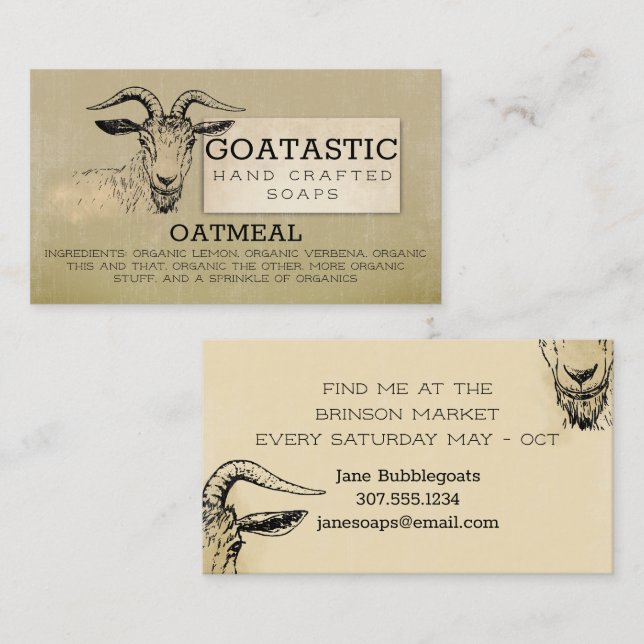 Handcrafted goats milk soap oatmeal vanilla business card (Front/Back)