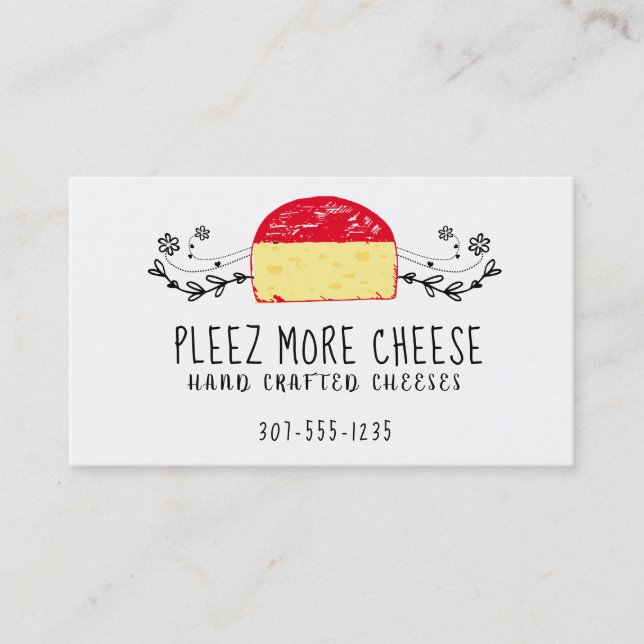 Handcrafted gourmet cheese catering business card (Front)
