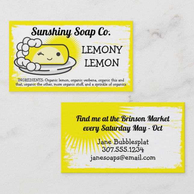 Handcrafted handmade bath soap bubbles yellow business card (Front/Back)