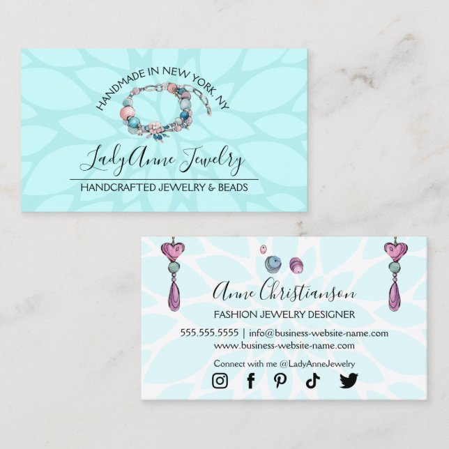 Handcrafted Jewelry and Bead Designer Business Card (Front/Back)