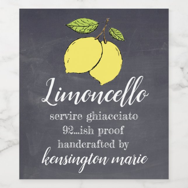 Handcrafted Limoncello Chalkboard Look Tall Bottle Wine Label (Single Label)